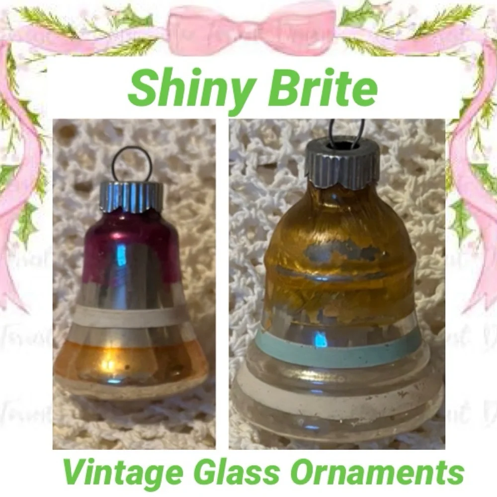 Vintage Bell Christmas Ornaments Shiny Brite Mercury Glass Antique MCM Red Gold